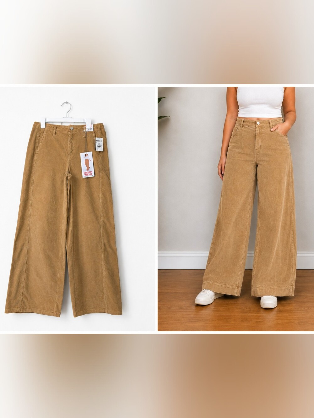 Celebrity Pink Women's Corduroy Wide-Leg Pants - Tan/Brown Size 13/31 Large 36W